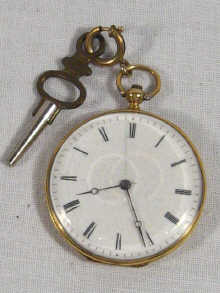 Appraisal: An carat gold open face fob watch with enamelled figure