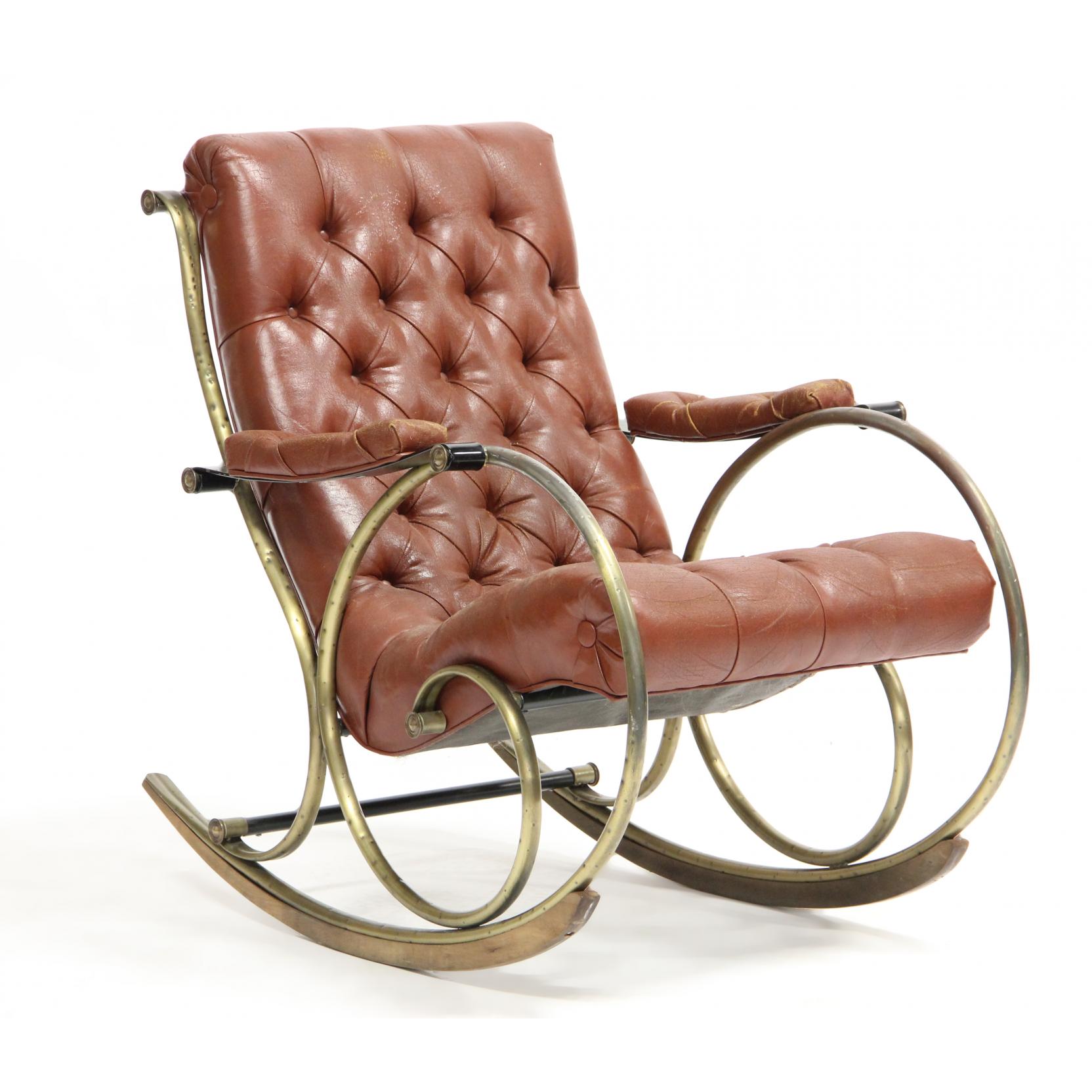 Appraisal: L Woodard Sons Rocking Chair s American brown naugahyde tufted