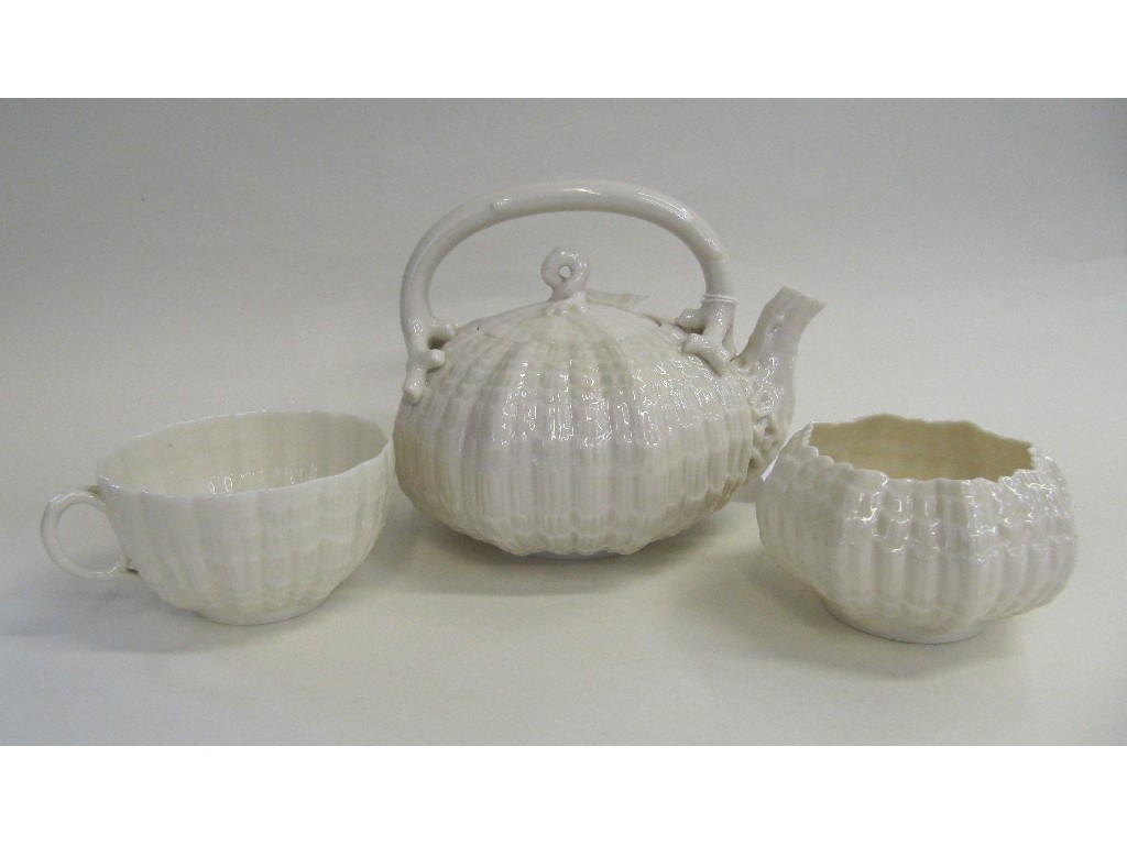 Appraisal: Belleek 'Tridacna' pattern teapot sugar bowl and teacup