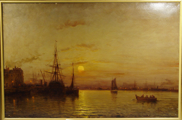 Appraisal: C Malfroy - Oil onto canvas of ships at a