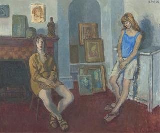 Appraisal: Moses Soyer Two women in an art-filled interior signed upper