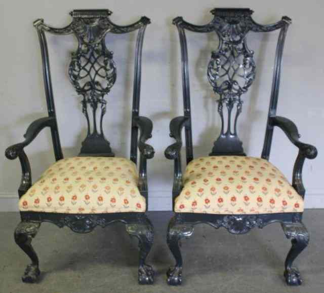 Appraisal: Pair of Oversize Chippendale Style Armchairs Mid to late th