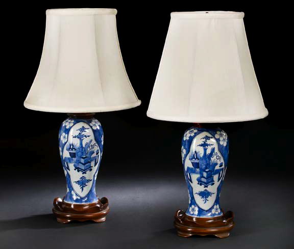 Appraisal: Pair of Chinese Blue-and-White Porcelain Vases th century now mounted