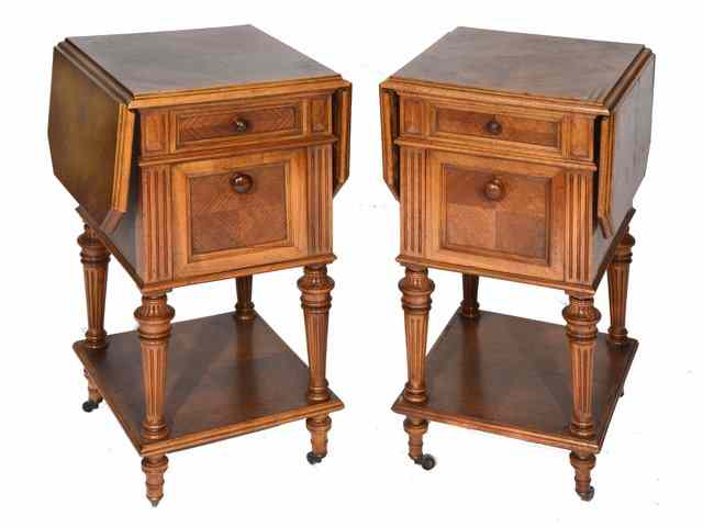 Appraisal: A PAIR OF FRENCH WALNUT TWO FLAP BEDSIDE TABLES each