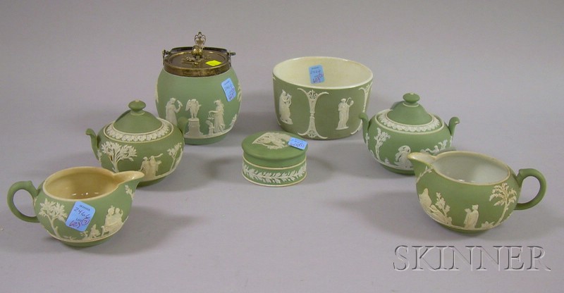 Appraisal: Seven Wedgwood Light Green Jasper Dip Table Items a bowl