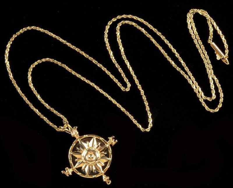 Appraisal: Gold Compass Pendant and Chain A B A Correapendant designed