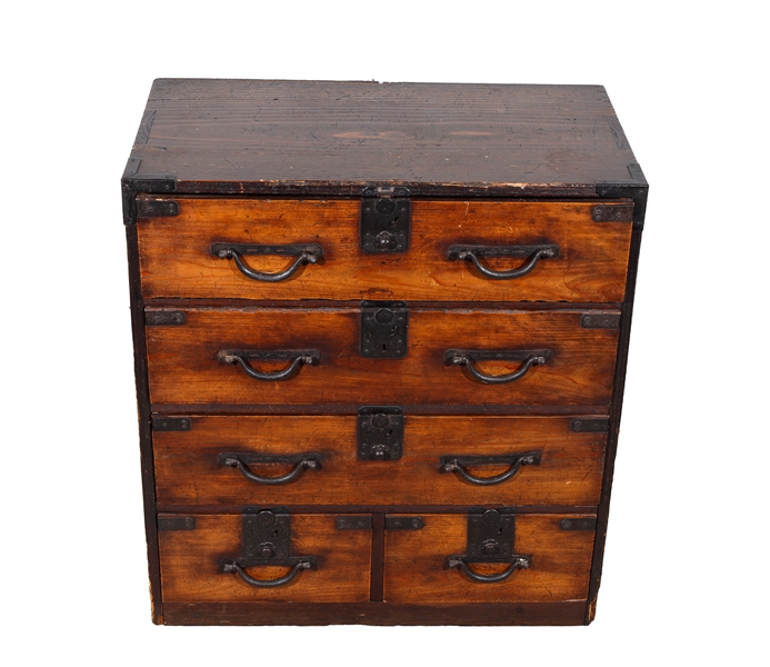 Appraisal: Antique Chinese wood chest of -drawers with metal locks and