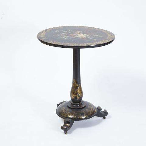 Appraisal: Victorian Ebonized Hand Painted Tilt Top Occasional Table nd Half