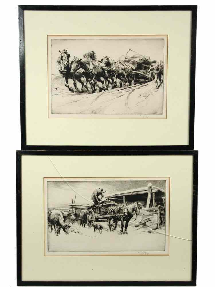 Appraisal: ETCHINGS - 'Timber Hauling' 'Feeding Cows in Winter' by George