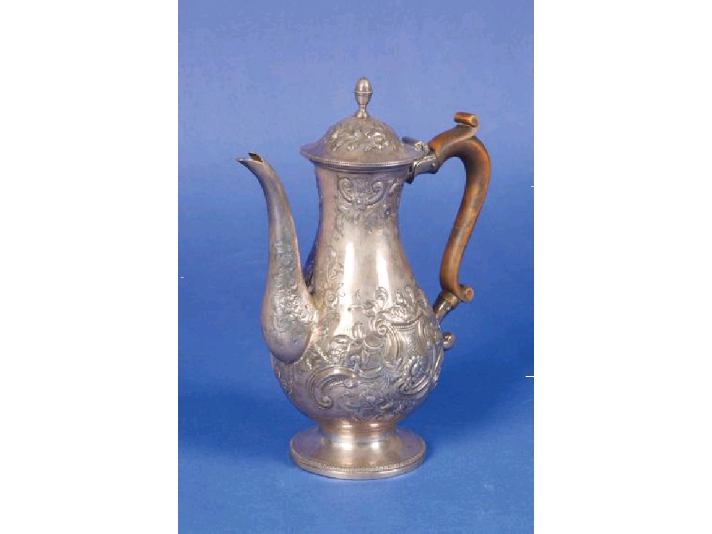 Appraisal: A GEORGE III COFFEE POT of baluster form with a