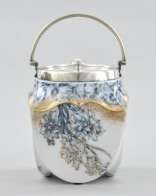 Appraisal: A Doulton Burslem Biscuit Barrel With silver metal rim hinged