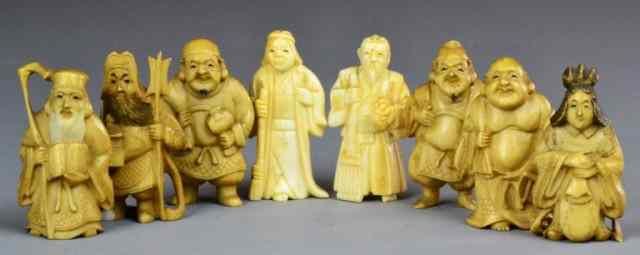 Appraisal: Pcs Carved Ivory FiguresEight nicely carved figures of elder scholar