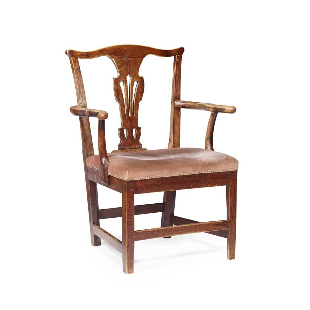 Appraisal: GEORGE III PROVINCIAL ELM AND ASH ARMCHAIR TH CENTURY the