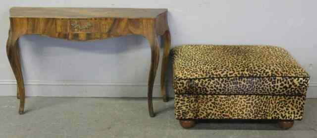 Appraisal: Vintage Olivewood Console and a Modern FauxLeopard Ottoman with Ball