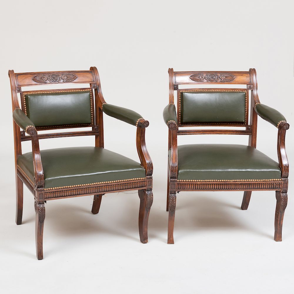 Appraisal: Pair of George IV Colonial Indian Rosewood Armchairs Upholstered in