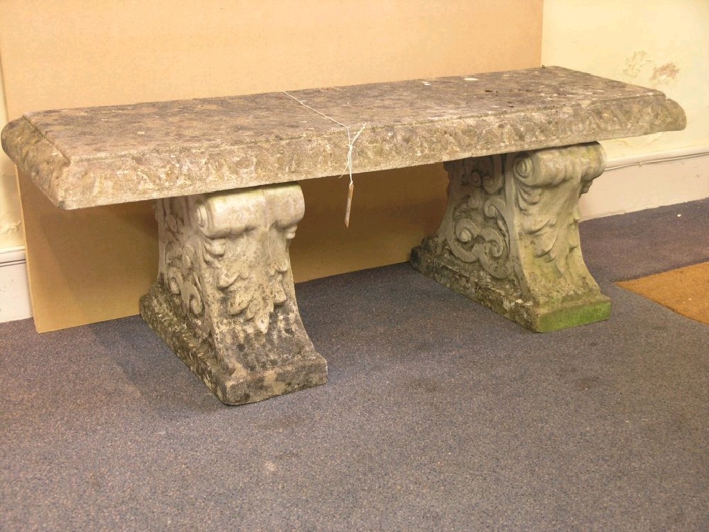 Appraisal: A moulded concrete garden bench early Georgian style on pedestal