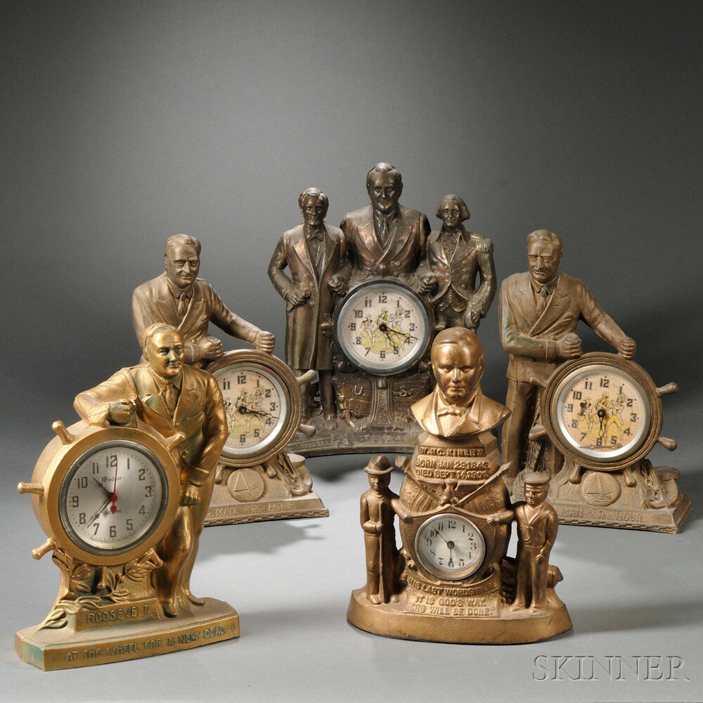 Appraisal: Five Presidential Figural Clocks two F D R The Man