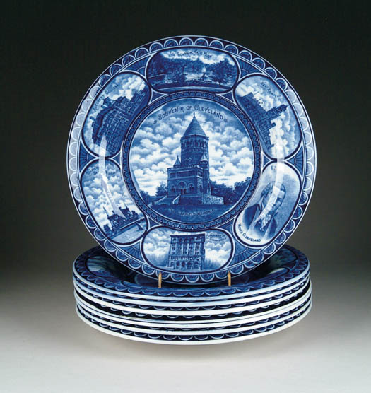 Appraisal: SET OF EIGHT BLUE AND WHITE SOUVENIR PLATES By the