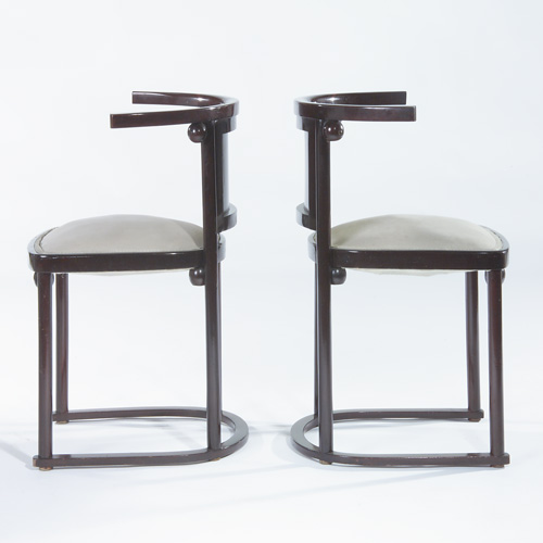 Appraisal: JOSEF HOFFMANN Pair of Secessionist bentwood chairs with ivory fabric