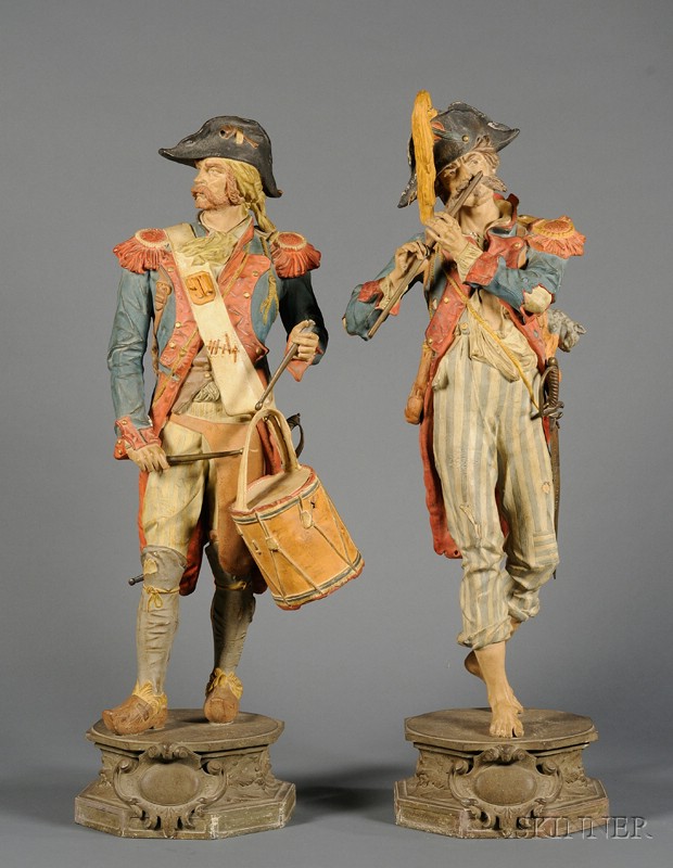 Appraisal: Pair of Large French-style Polychrome Painted Spelter Figures of Soldiers