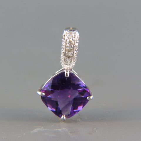 Appraisal: Amethyst Diamond Pendant carat cushion cut with diamonds above in