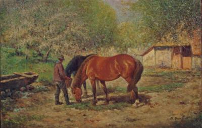 Appraisal: CHARLES DUMAREST French th Century Feeding the Horses signed oil