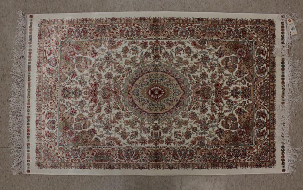 Appraisal: HAND KNOTTED TURKISH 'BAMBOO SILK' AREA RUG floral and central