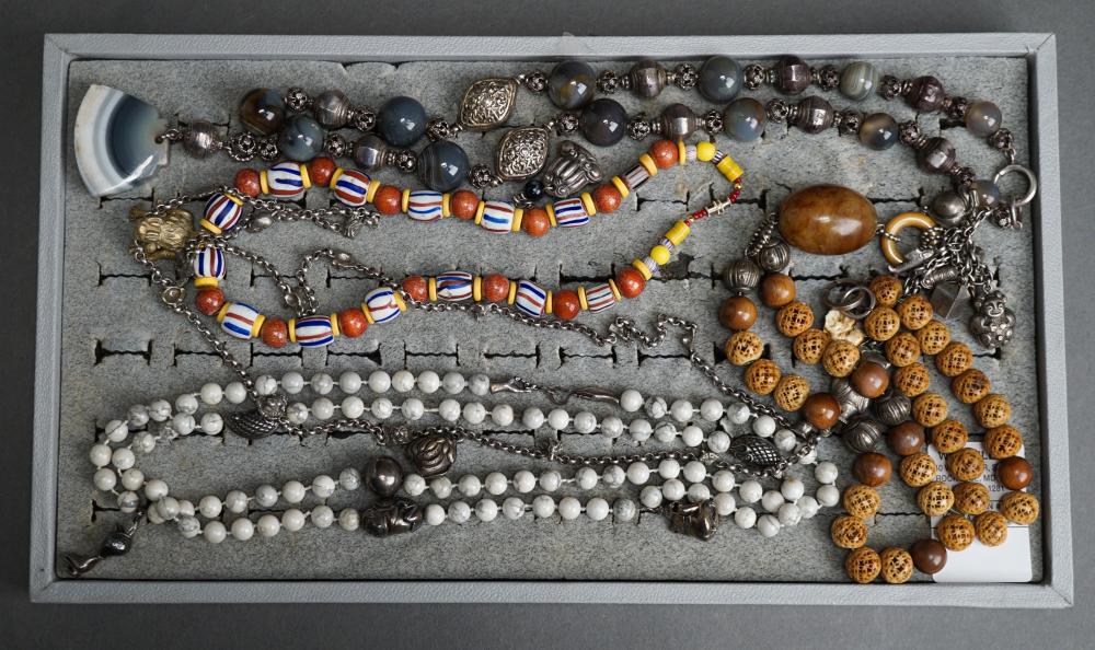 Appraisal: Five Southeast Asian and Other Silver and Bead Necklaces