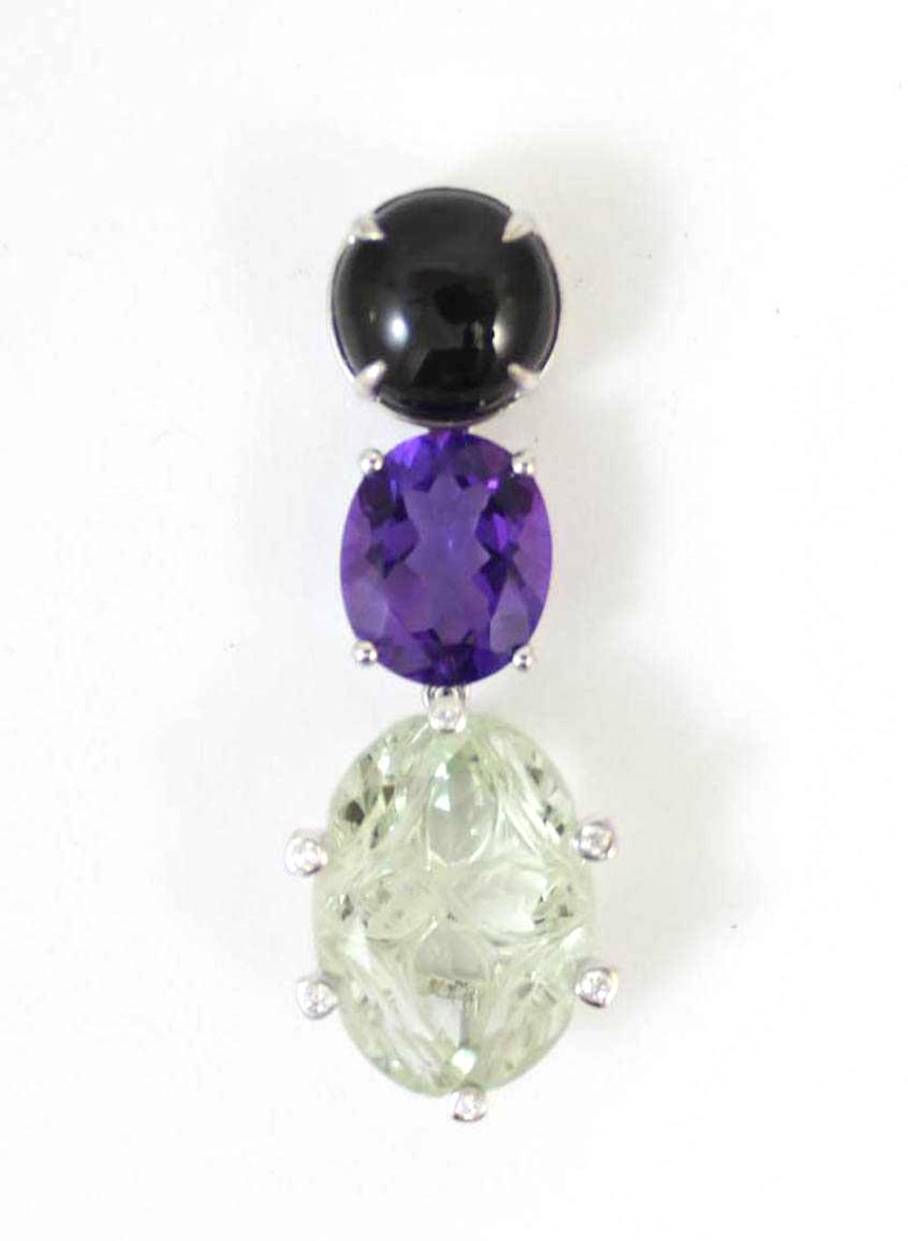 Appraisal: CAT'S EYE TOURMALINE AMETHYST AND PRASIOLITE PENDANT k white gold