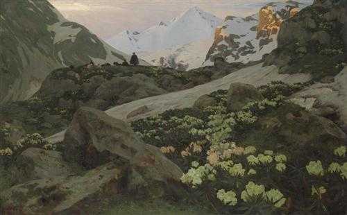 Appraisal: KANDAUROFF ANTON IVANOVITCH Russian Caucasian mountain landscape Oil on canvas