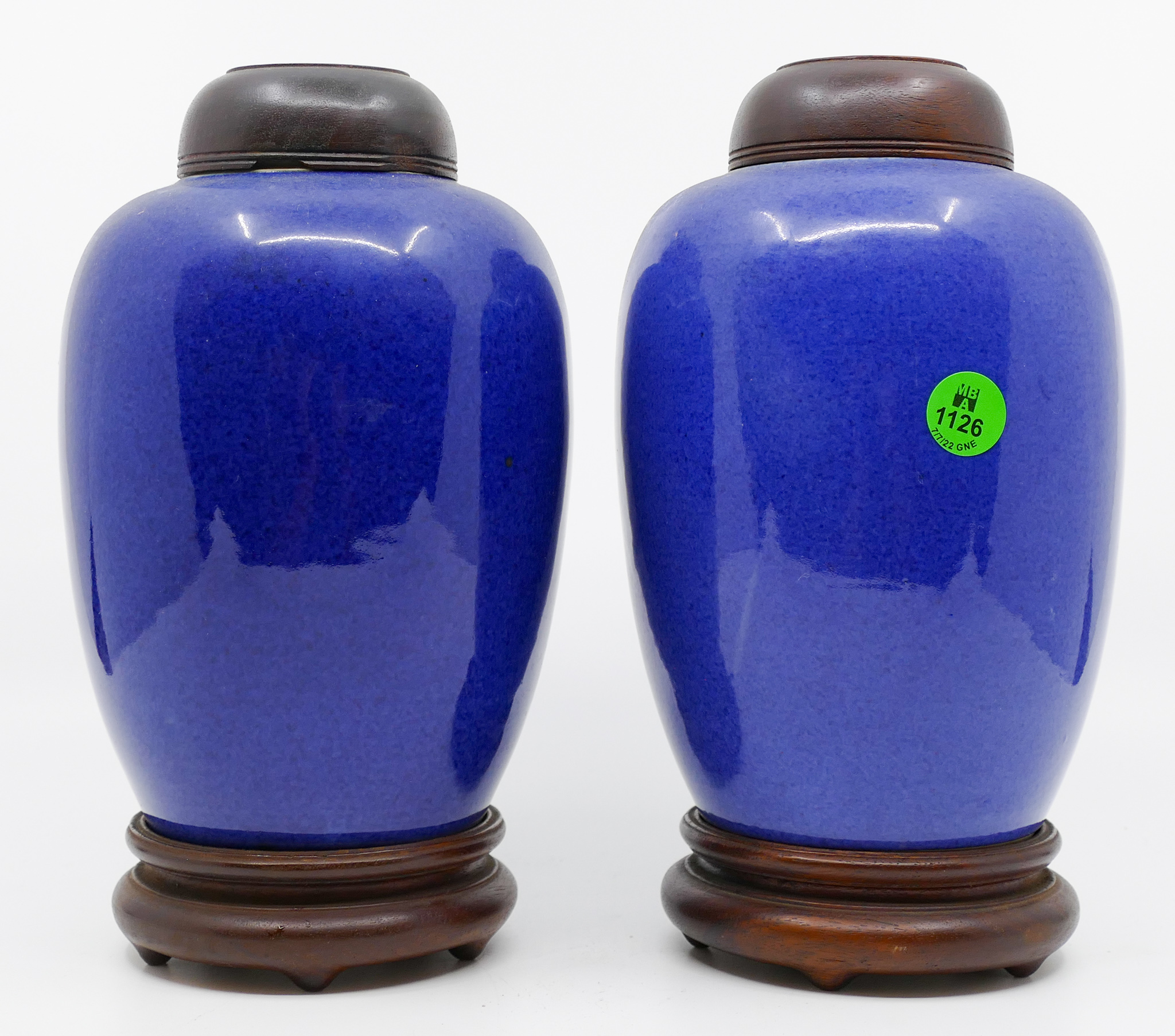 Appraisal: Pair Chinese Republic Blue Monochrome Jars on Stands ''