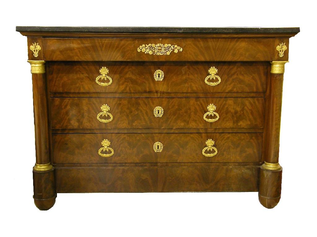 Appraisal: Good French Empire style flamed mahogany and ormolu mounted commode