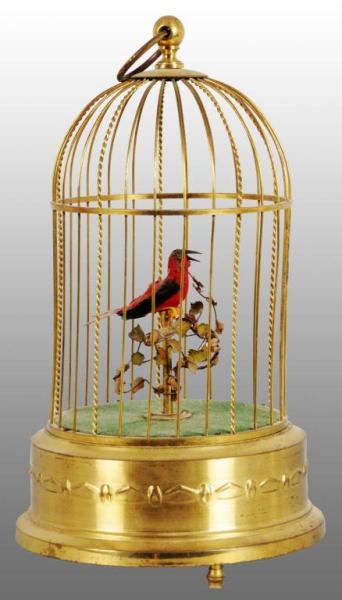 Appraisal: Tin Bird in Cage Music Box Wind-Up Toy Description German