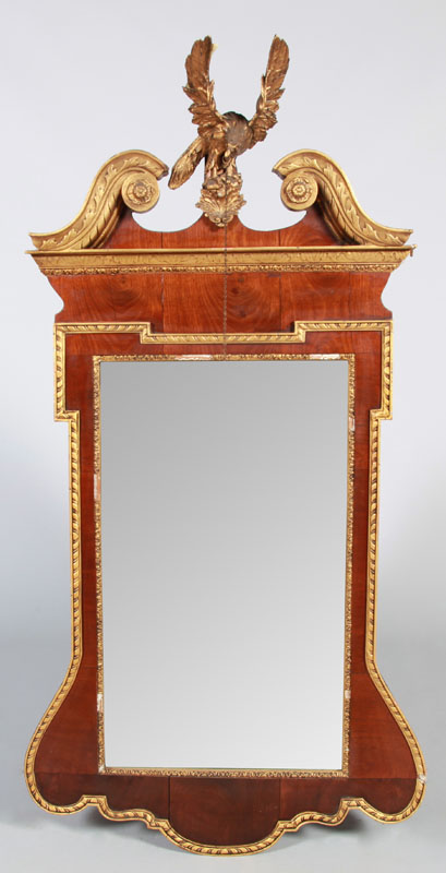 Appraisal: GEORGE III STYLE WALNUT AND PARCEL-GILT MIRROR x in Estimate