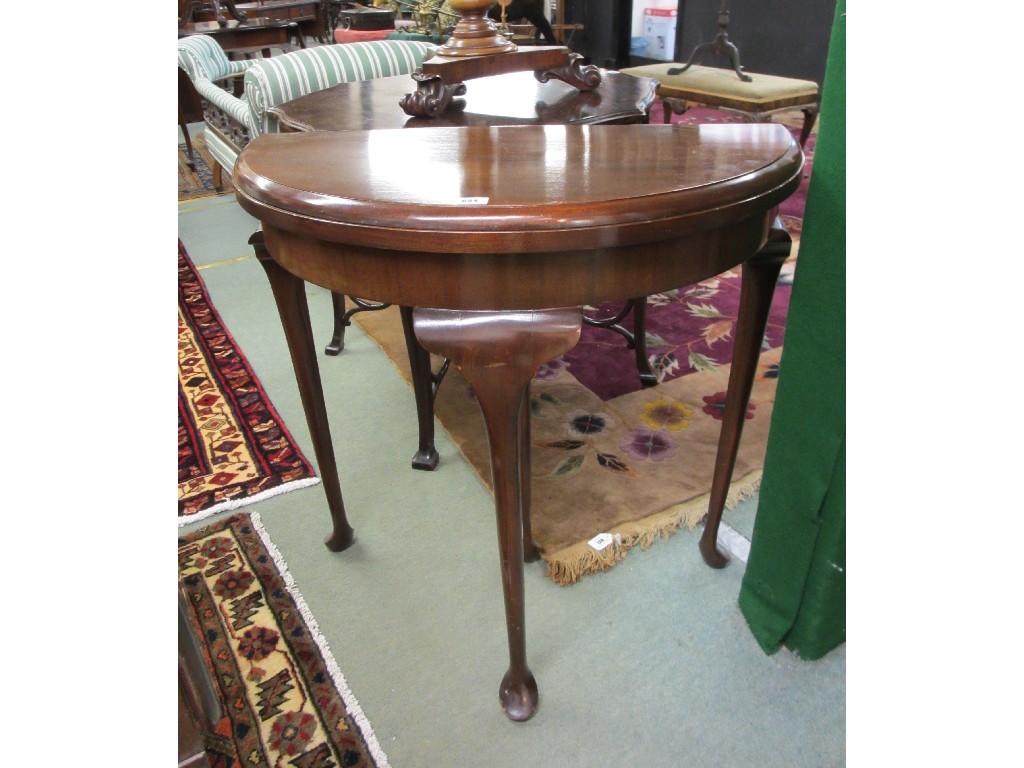 Appraisal: Mahogany demi lune fold over card table