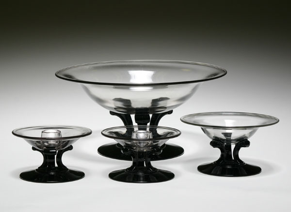 Appraisal: Four pieces of Fostoria Crystal Black bowl comport and candlesticks