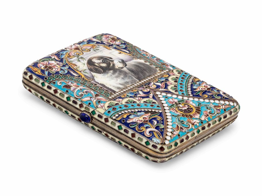 Appraisal: A Russian Silver and Enamel Cigarette Case A Russian Silver