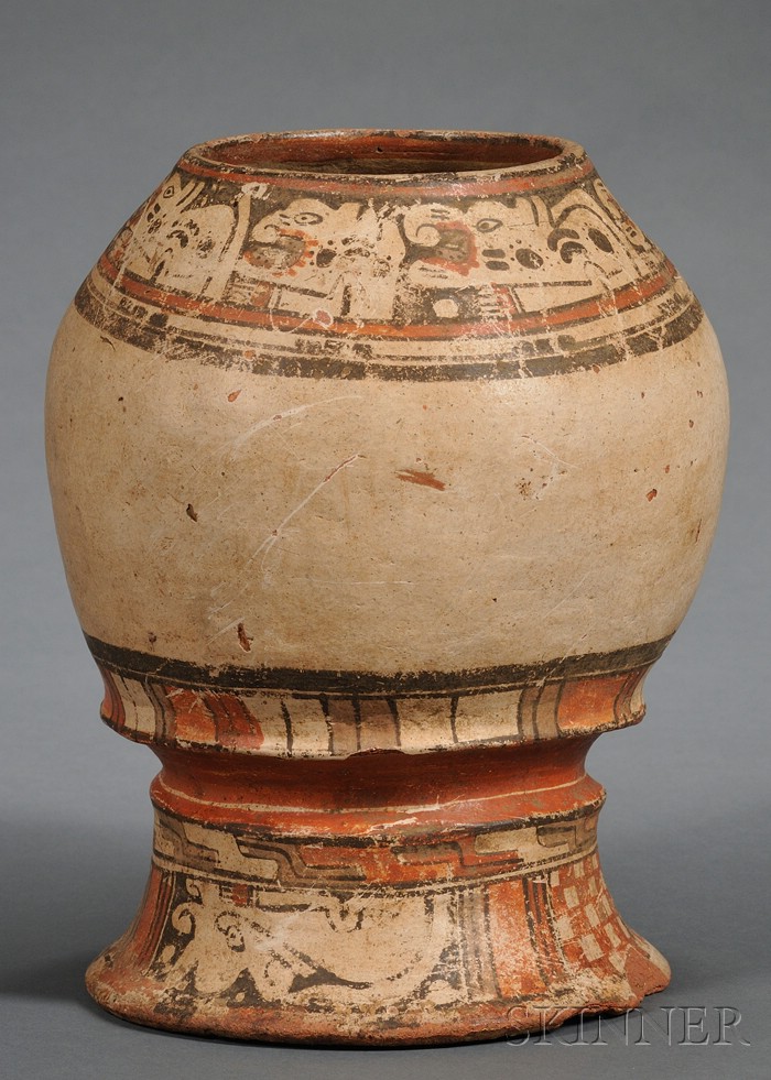 Appraisal: Pre-Columbian Polychrome Pottery Pedestal Urn Costa Rica Choretega c -