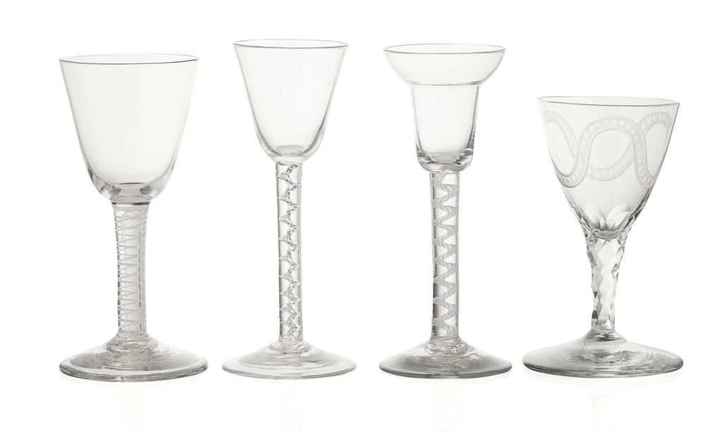 Appraisal: FOUR GEORGIAN WINE GLASSES TH TH CENTURY the first with