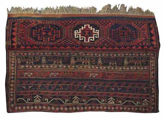 Appraisal: A Caucasian Wool Saddle Blanket having three geometric medallions beneath