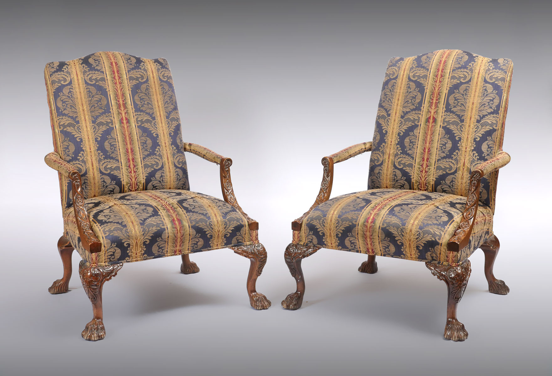 Appraisal: PR GEORGIAN STYLE LIBRARY CHAIRS Georgian style library chairs having