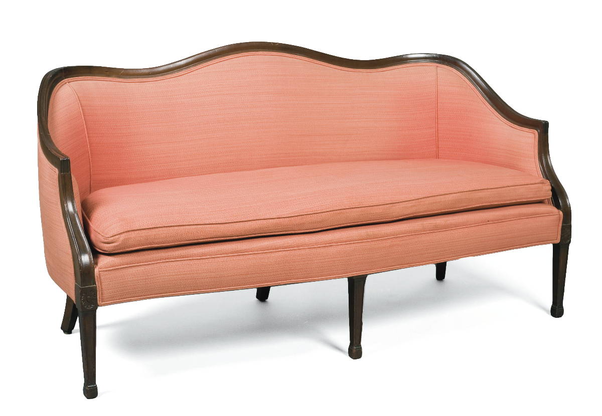 Appraisal: ENGLISH HEPPLEWHITE CARVED MAHOGANY CABRIOLE SOFA WITH TAPERED LEGS Length