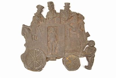 Appraisal: A lead coaching plaque cast with figures from Charles Dickens'