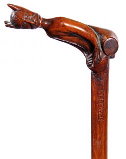 Appraisal: Creature Folk-Art Cane Ca An unusual carving of a man