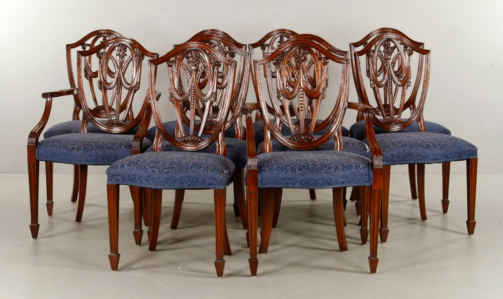 Appraisal: - Mahogany Chairs Set of ten chairs mahogany with shield