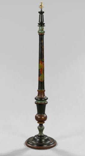 Appraisal: Stately American Turned Ebonized and Polychromed Wooden Chinoiserie Floor Lamp