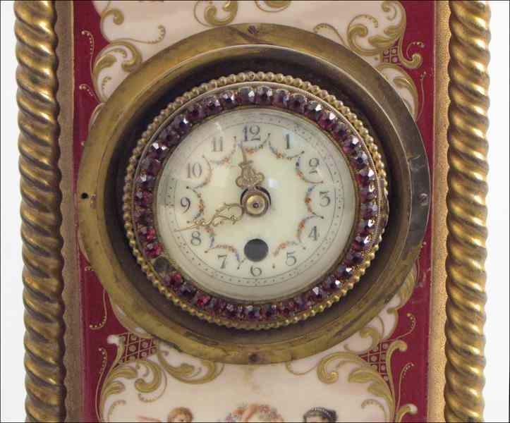 Appraisal: AUSTRIAN PAINTED AND GILT PORCELAIN CLOCK With a replacement battery