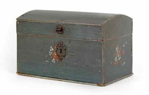 Appraisal: Painted pine dome lidded storage box ca with strap hinges