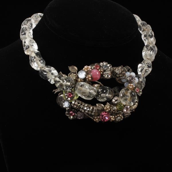 Appraisal: Miriam Haskell Clear Beaded Floral Necklace with glass beads rhinestones