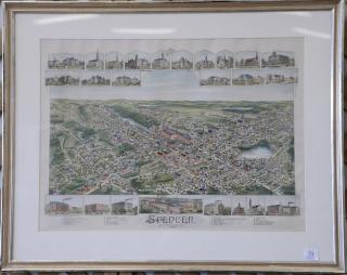 Appraisal: Oakley Hoopes Bailey hand colored lithograph birds eye view Spencer